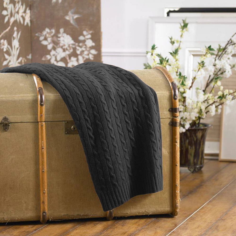 Кашемировый плед CABLE вязаный черный 152х152 Ralph Lauren Home 6501945282YR