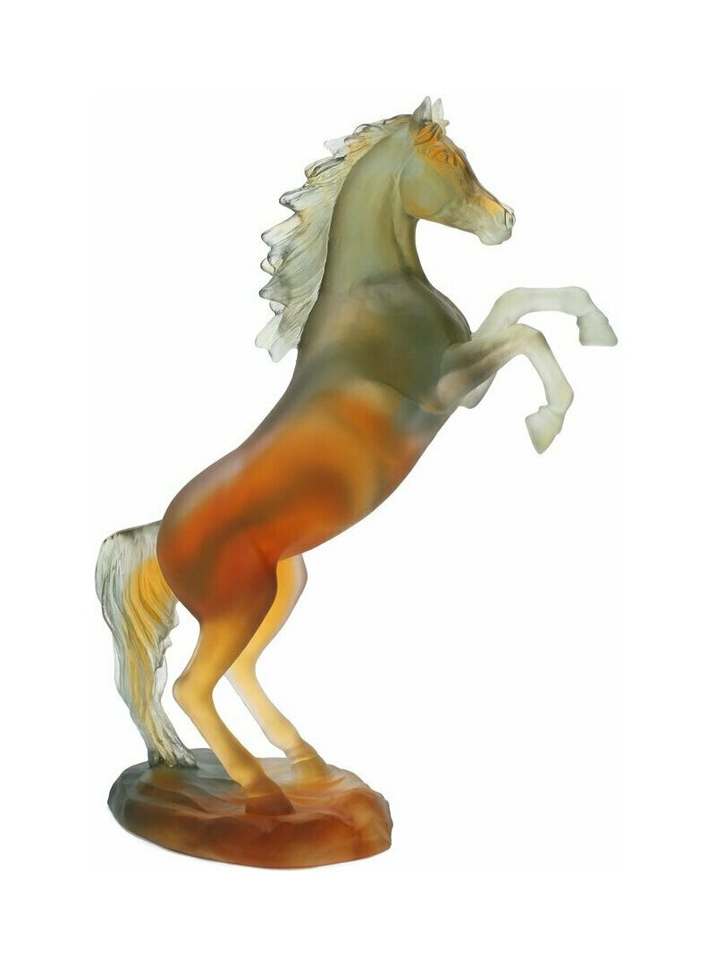 Скульптура Гарцующий конь 37 см хрусталь янтарно-серый