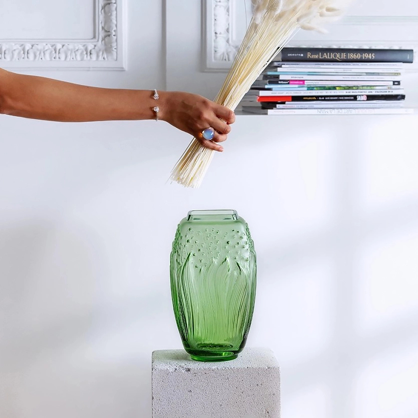 Ваза для цветов 29 см зелёная, хрусталь Lalique 10709100