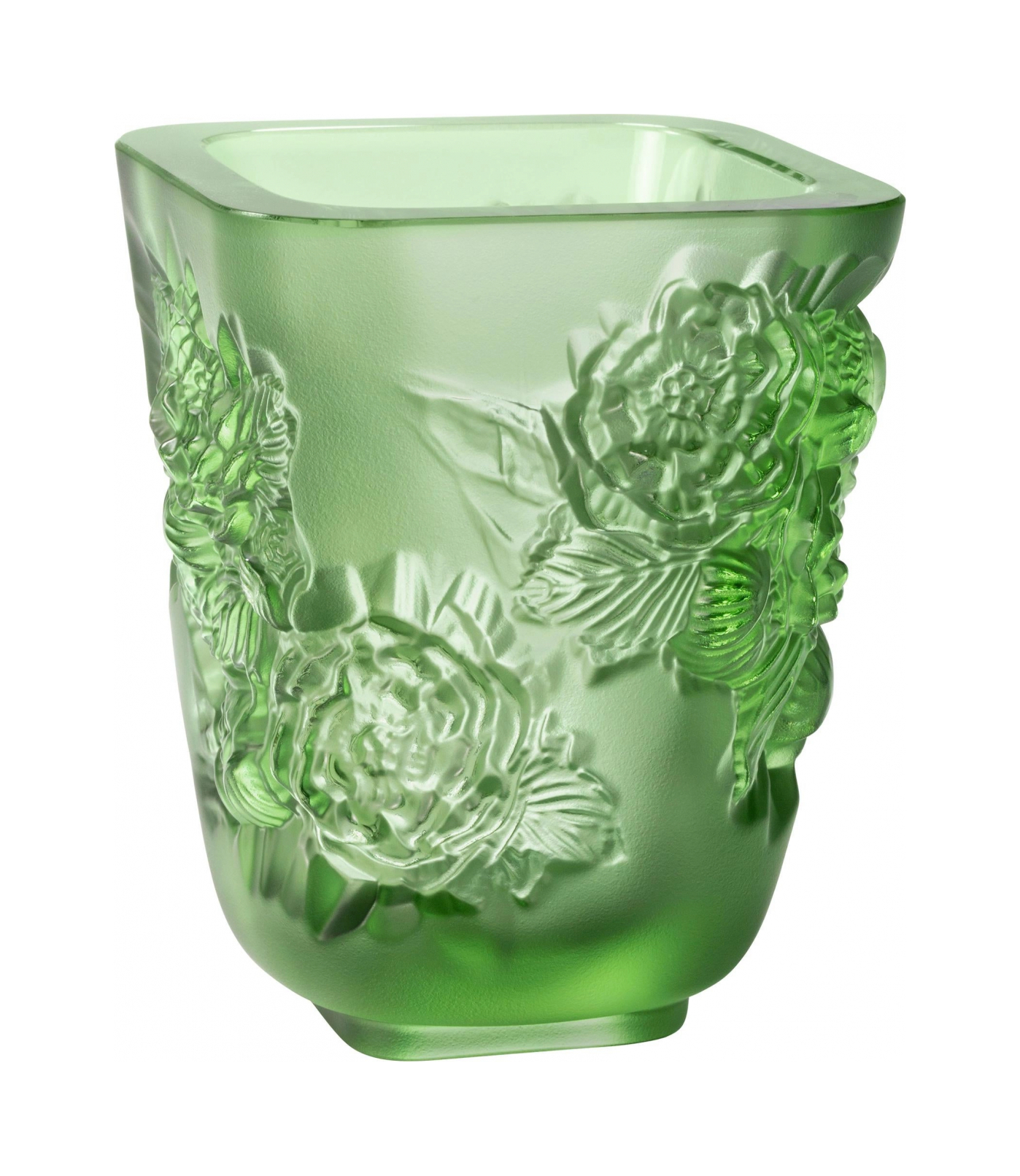 Ваза Lalique Pivoines 14 см зелёная, хрусталь