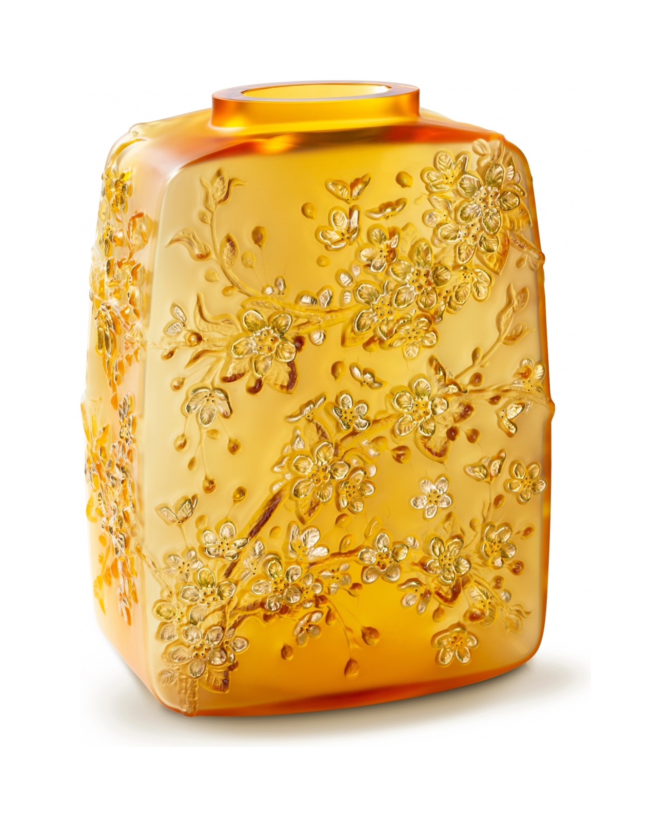 Ваза Fleurs De Cerisier 40 см янтарная, хрусталь с позолотой