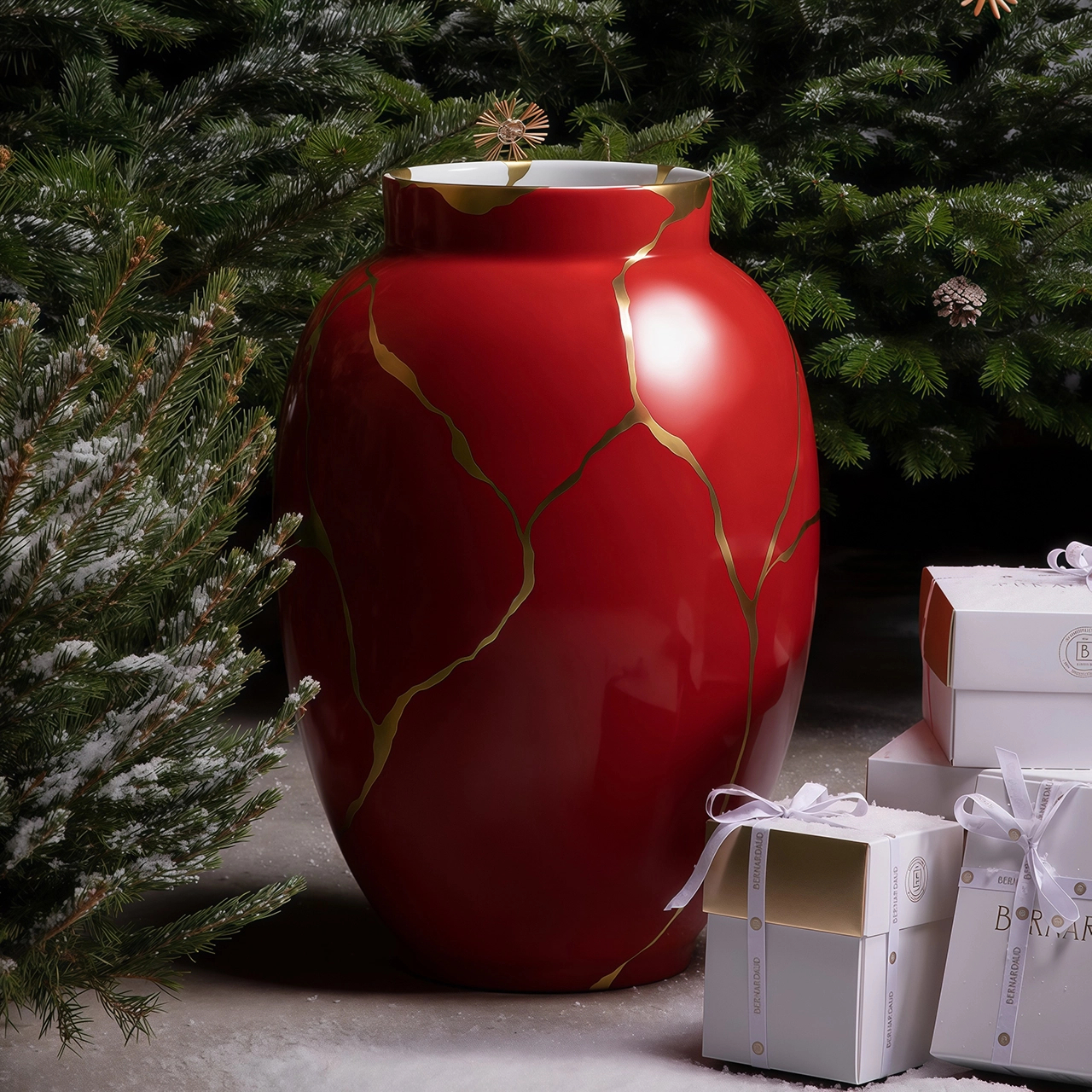 Ваза для цветов KINTSUGI 57 см фарфор красная с золотом Bernardaud 1834/22986