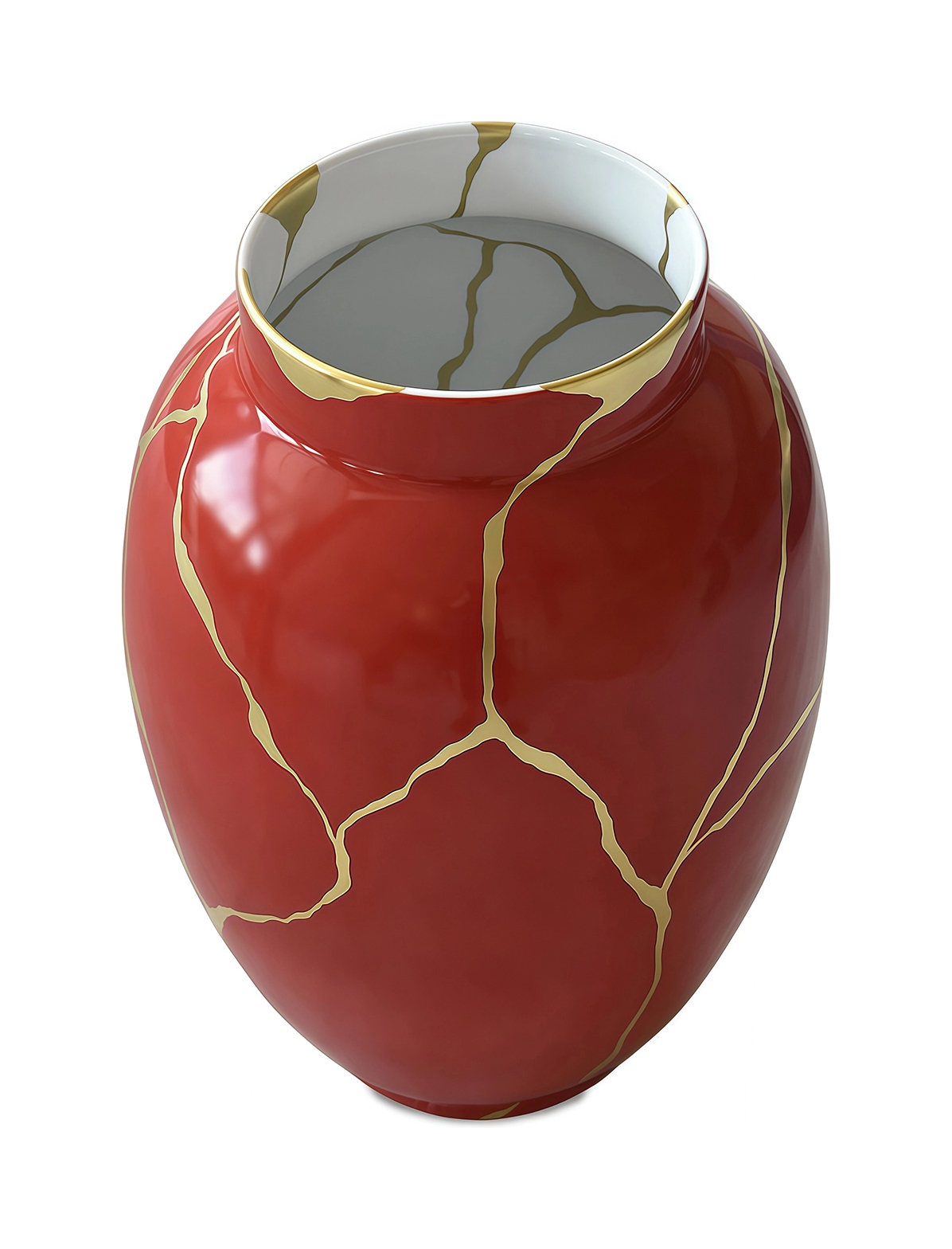 Ваза для цветов KINTSUGI 57 см фарфор красная с золотом Bernardaud 1834/22986