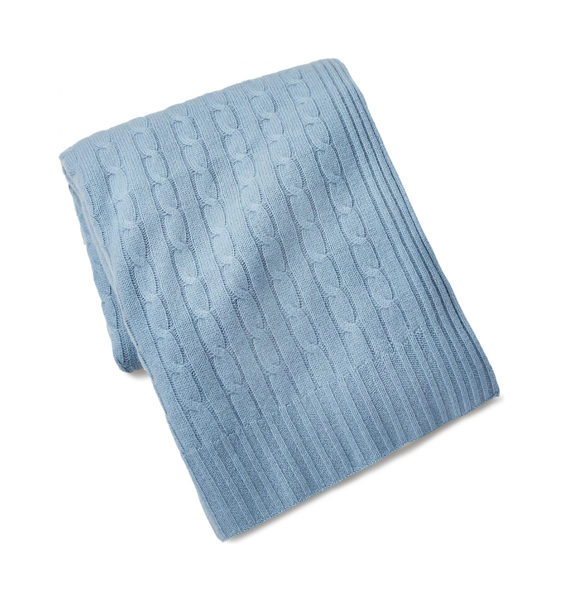 Кашемировый плед CABLE вязаный голубой 152х152