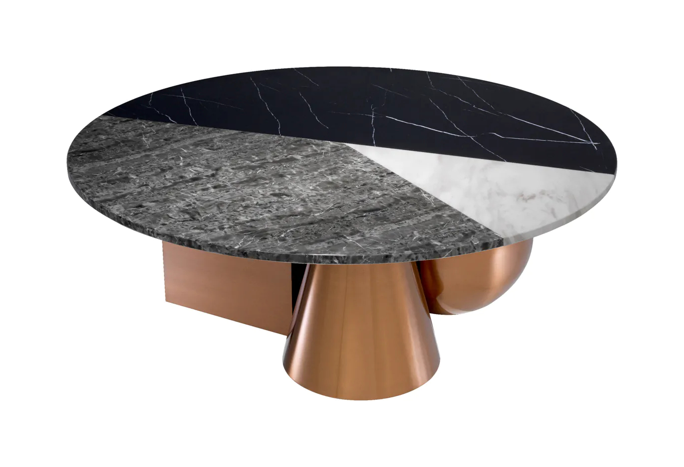 Журнальный столик TRICOLORI 120 см круглый, матовая медь искусственный мрамор