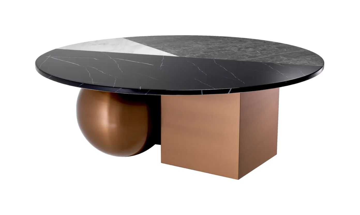 Журнальный столик TRICOLORI 120 см круглый, матовая медь искусственный мрамор Eichholtz 113808