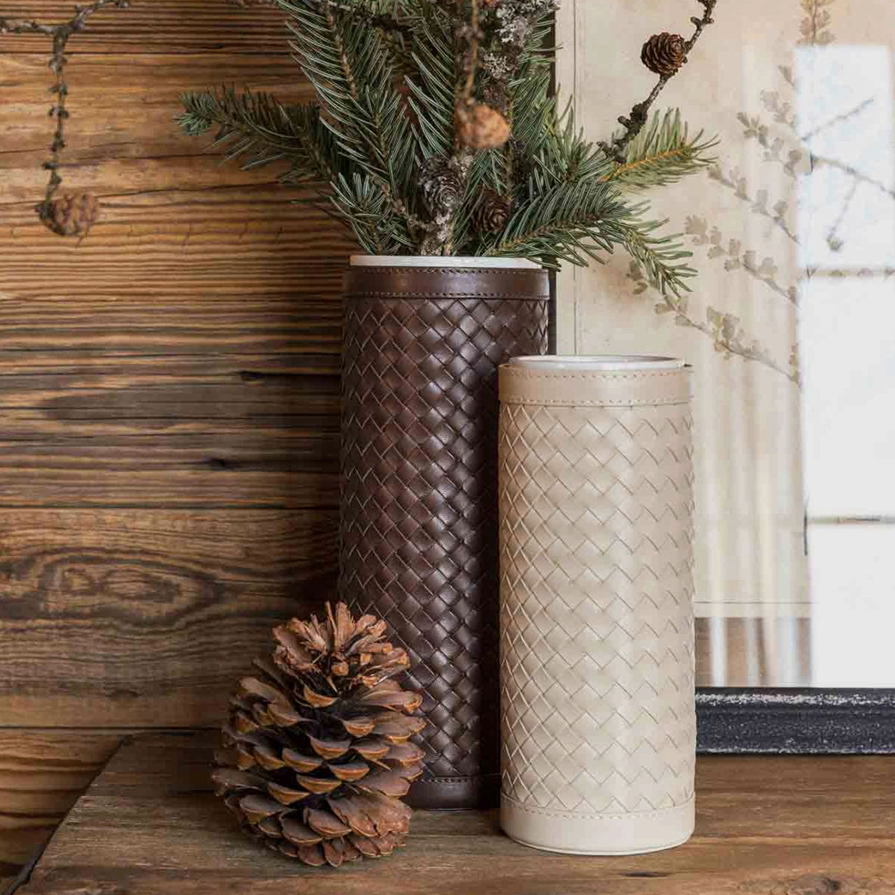 Ваза ESTER 26 см кожа слоновая кость – 2