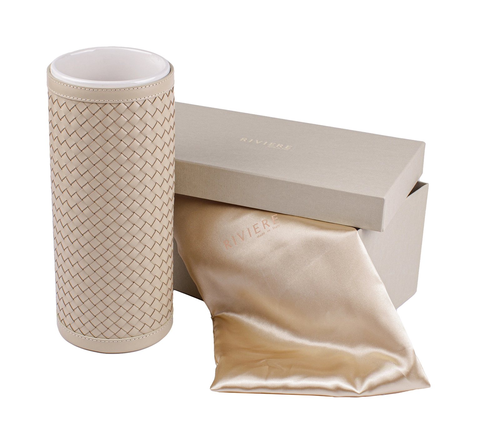 Ваза ESTER 30 см кожа слоновая кость RIVIERE V3-INTRV06