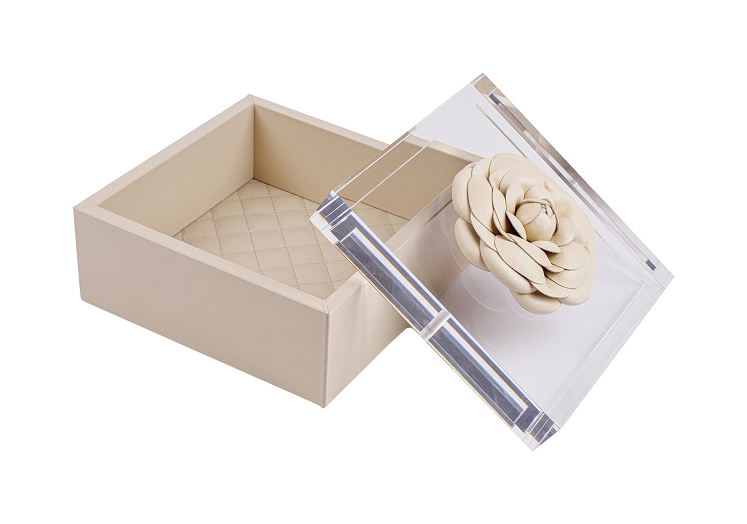 Шкатулка FLEUR DIAMONDS 17 см кожа слоновая кость RIVIERE S4-PT/FLRV06