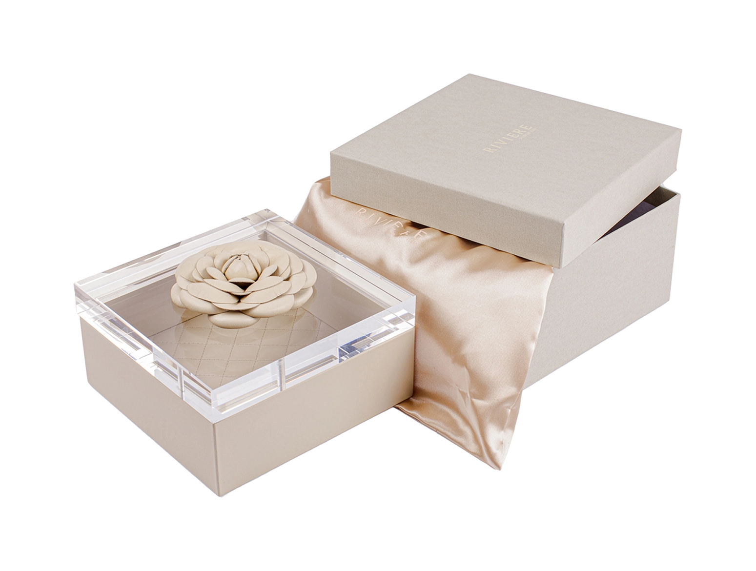 Шкатулка FLEUR DIAMONDS 17 см кожа слоновая кость RIVIERE S4-PT/FLRV06