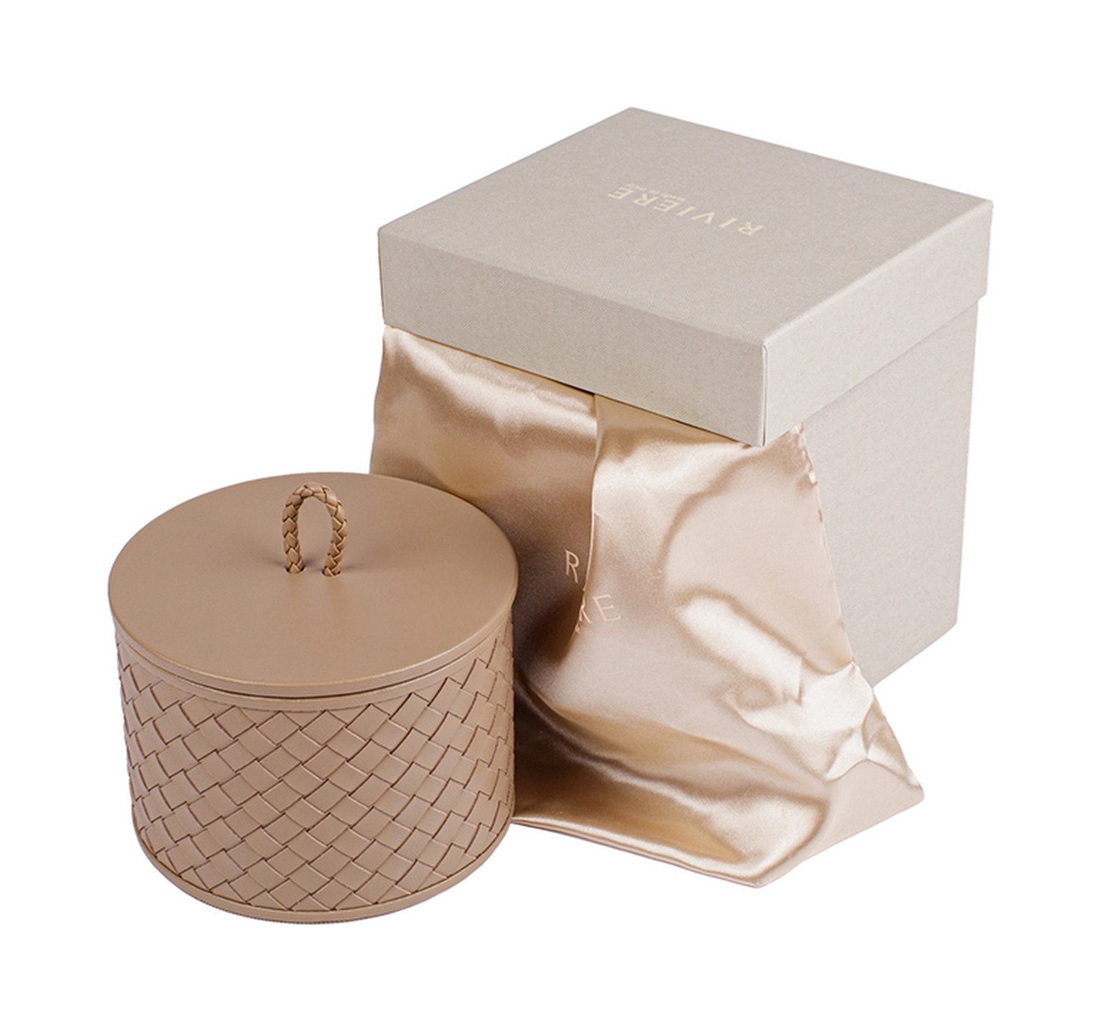 Шкатулка JANA круглая 12 см кожа тауп RIVIERE RBX1-INTRV105