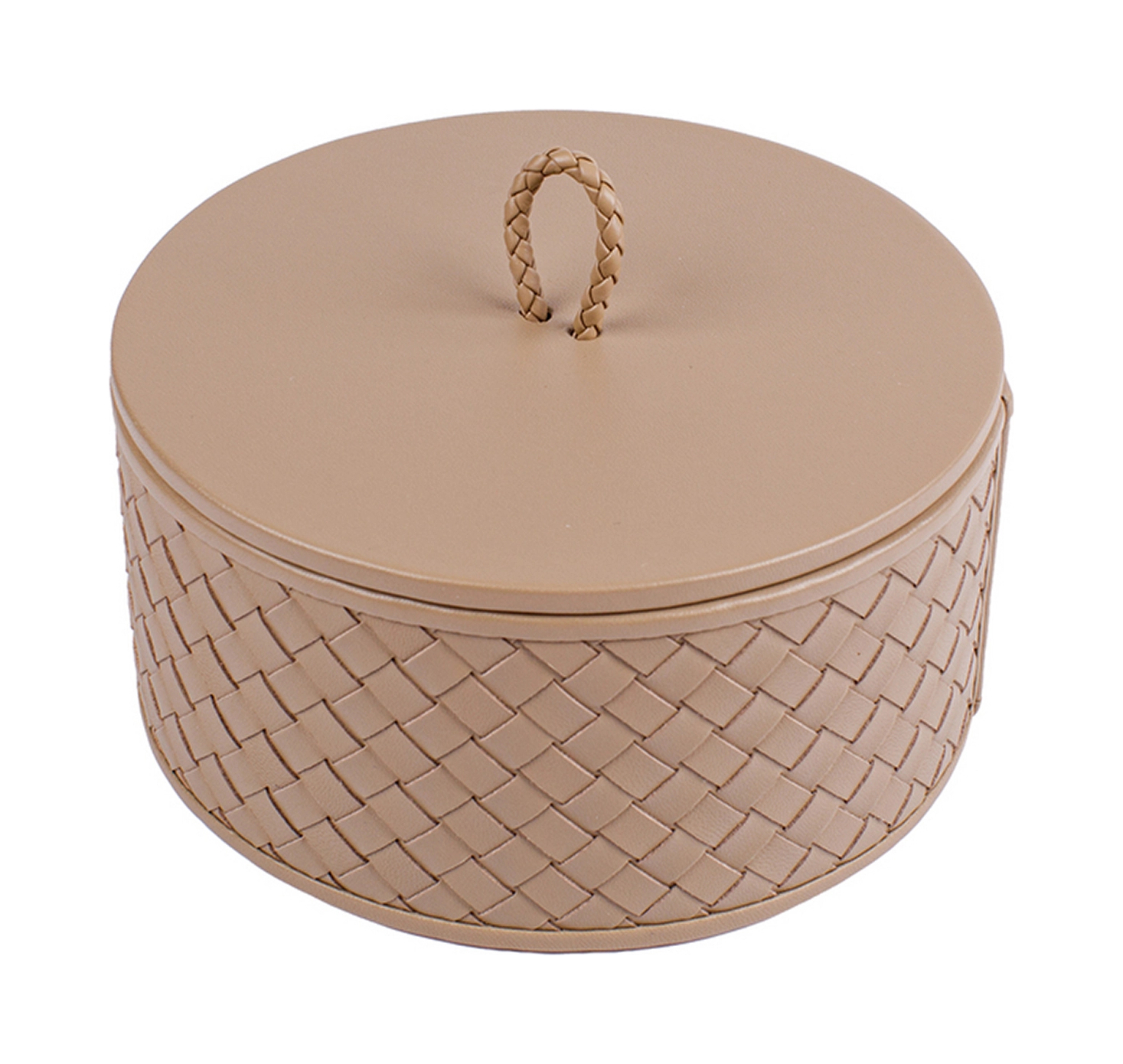 Шкатулка JANA круглая 16 см кожа тауп