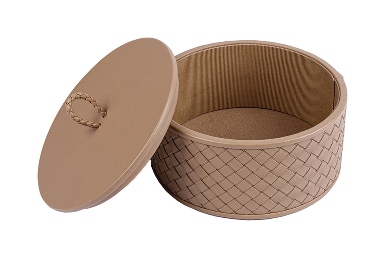 Шкатулка JANA круглая 16 см кожа тауп – 2
