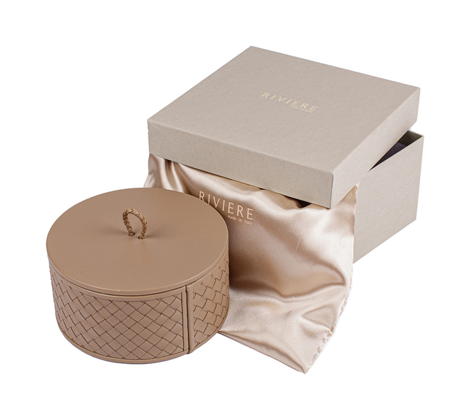 Шкатулка JANA круглая 16 см кожа тауп RIVIERE RBX2-INTRV105