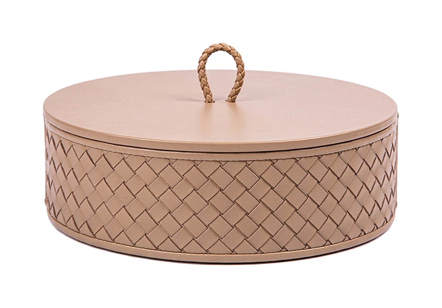 Шкатулка JANA круглая 20 см кожа тауп RIVIERE RBX3-INTRV105