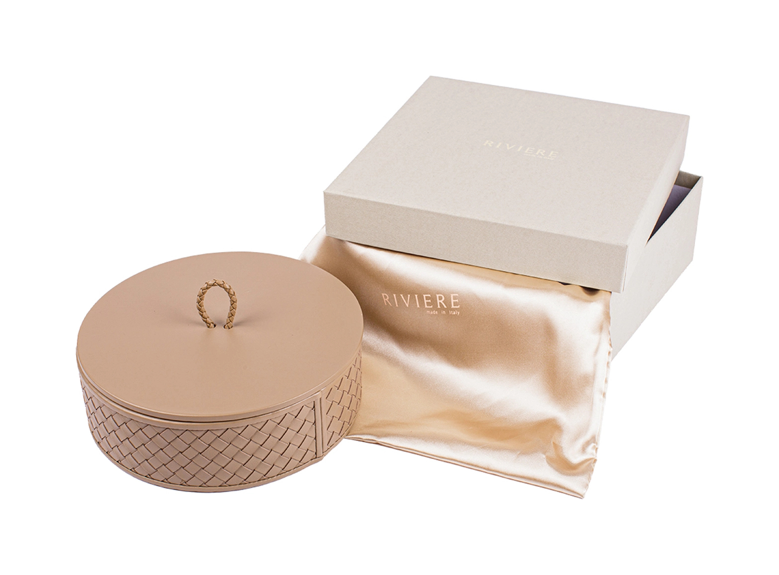 Шкатулка JANA круглая 20 см кожа тауп RIVIERE RBX3-INTRV105