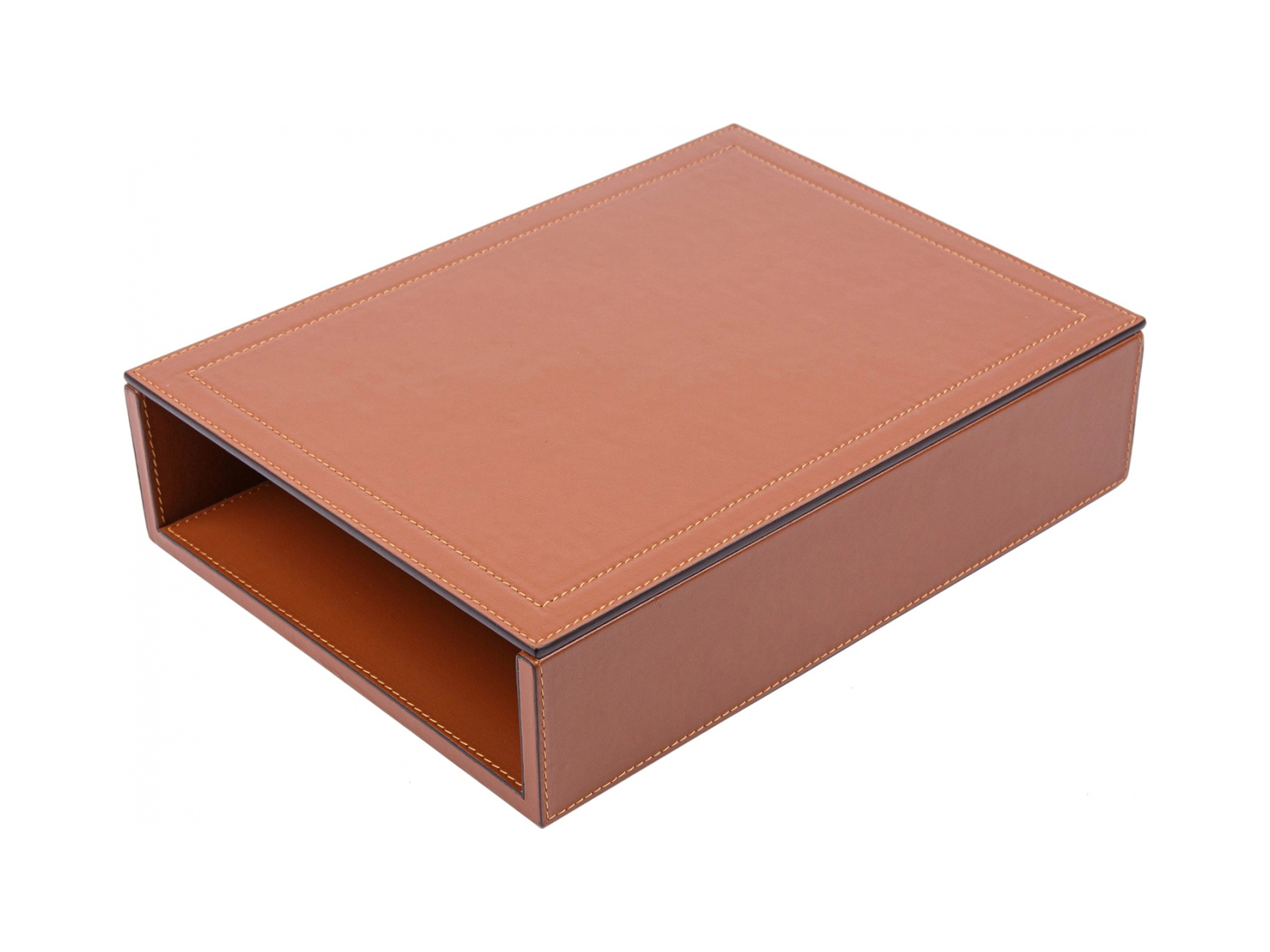 Лоток для бумаг А4 с крышкой 24х33 см кожа сиена