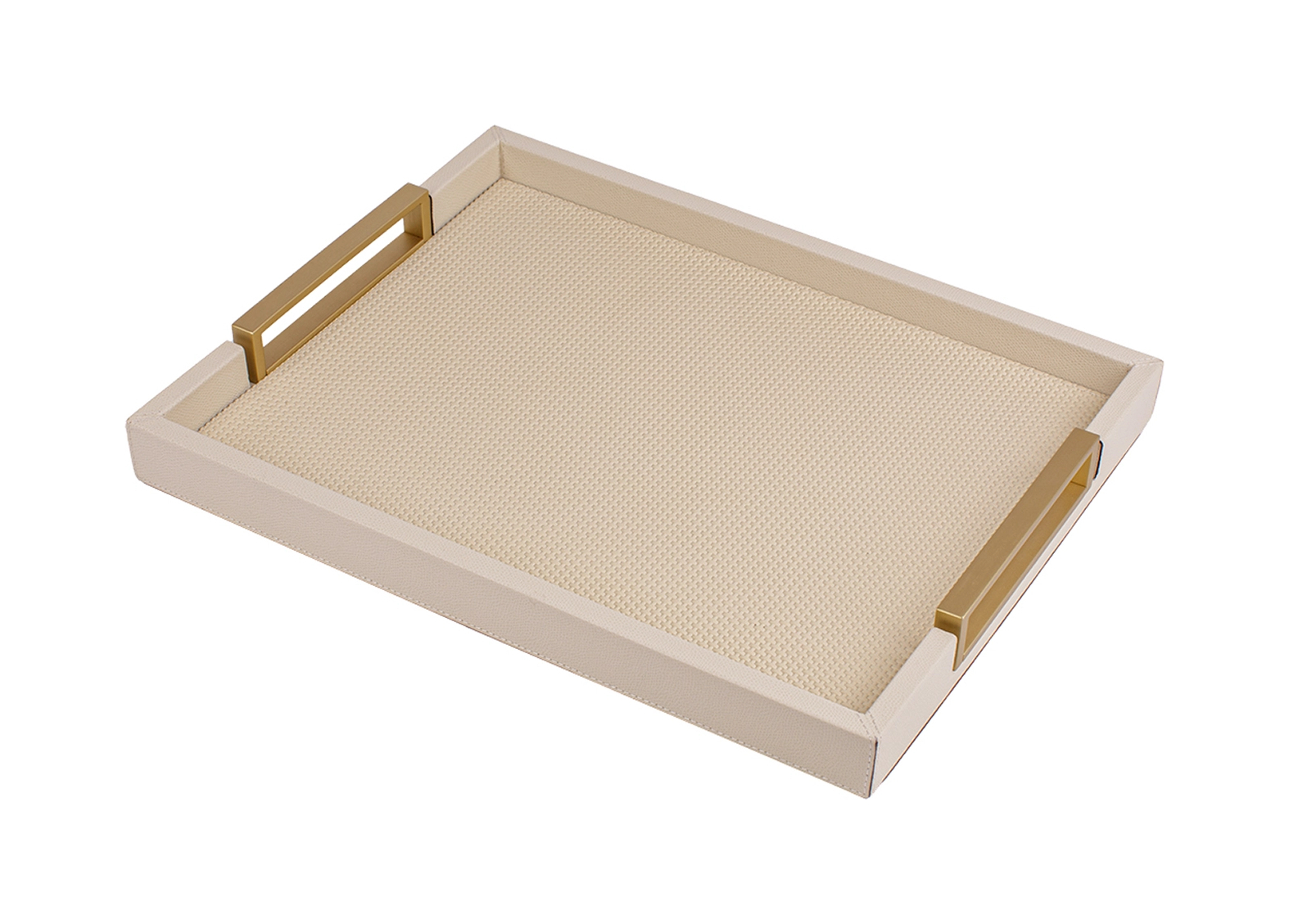 Поднос прямоугольный с ручками GIOBAGNARA VICTOR 44х54 см кожа слоновая кость латунь