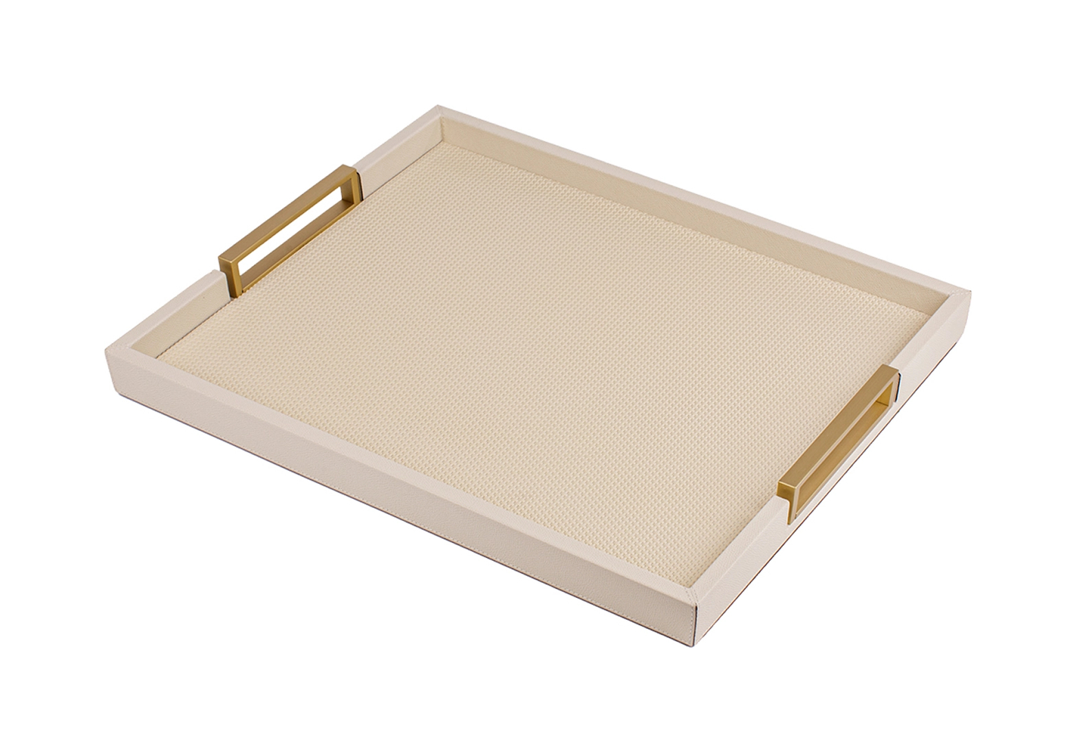 Поднос прямоугольный с ручками VICTOR 34х44 см кожа слоновая кость латунь