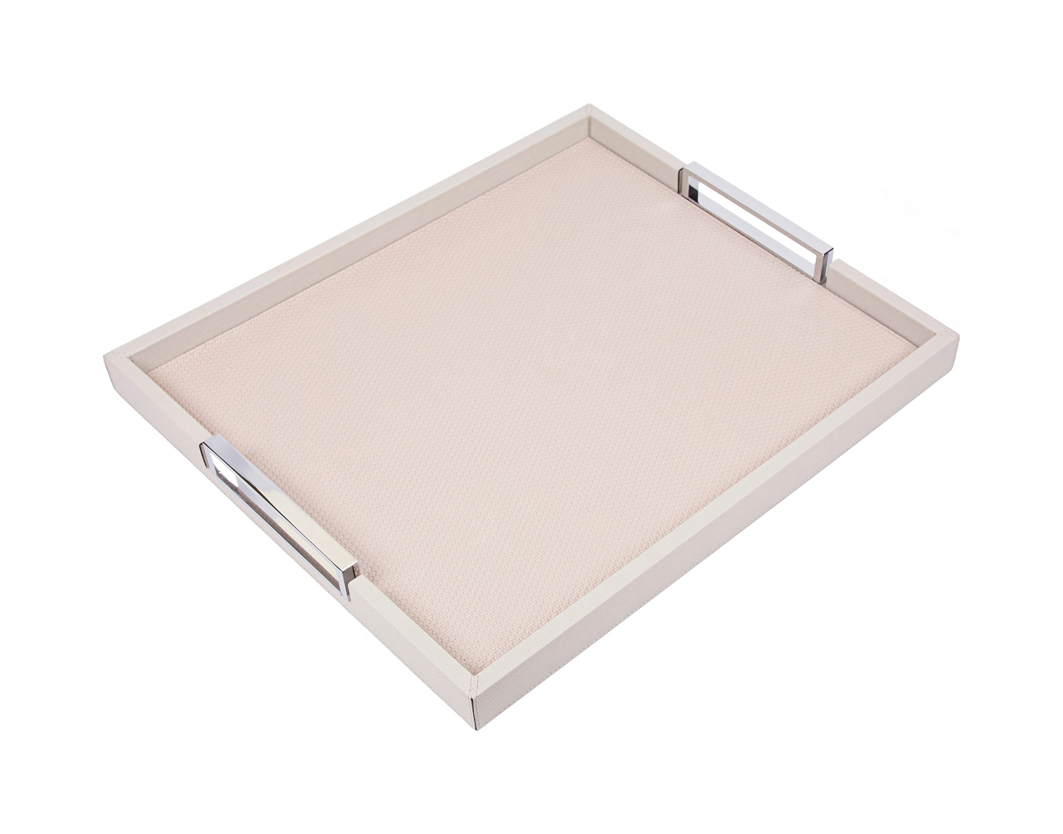 Поднос прямоугольный с ручками VICTOR 44х54 см кожа светло-серый хром