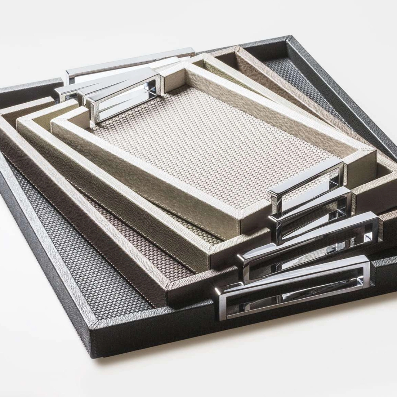 Поднос прямоугольный с ручками VICTOR 44х54 см кожа светло-серый хром – 2