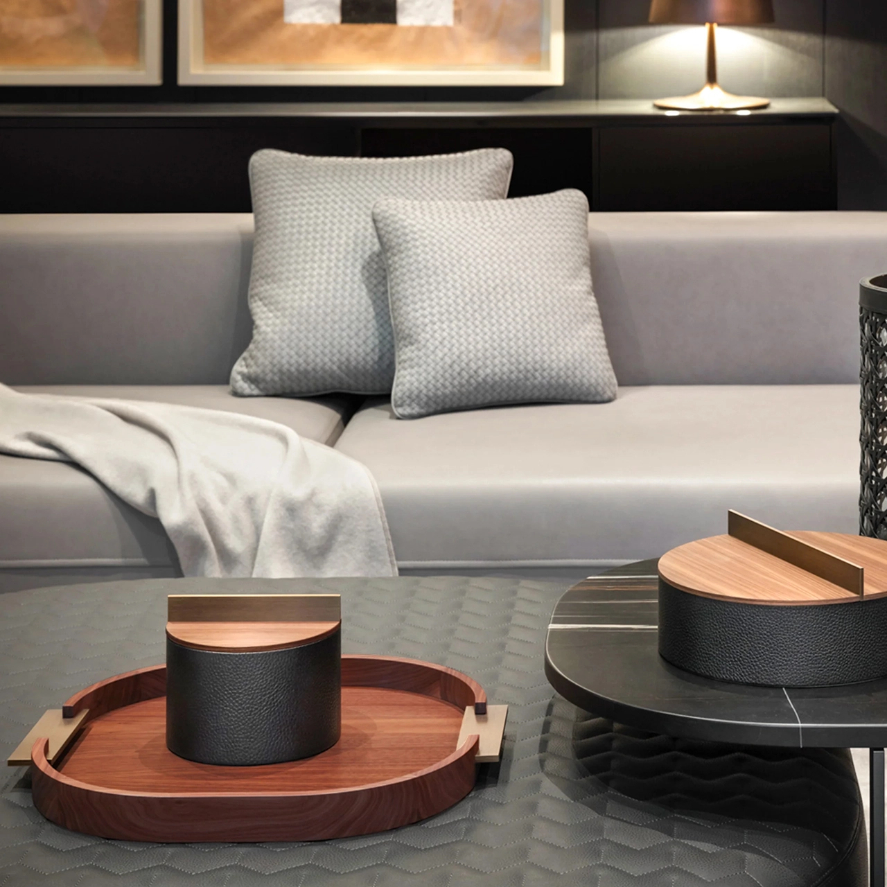 Поднос DAMA 42 см орех, состаренная латунь – 2