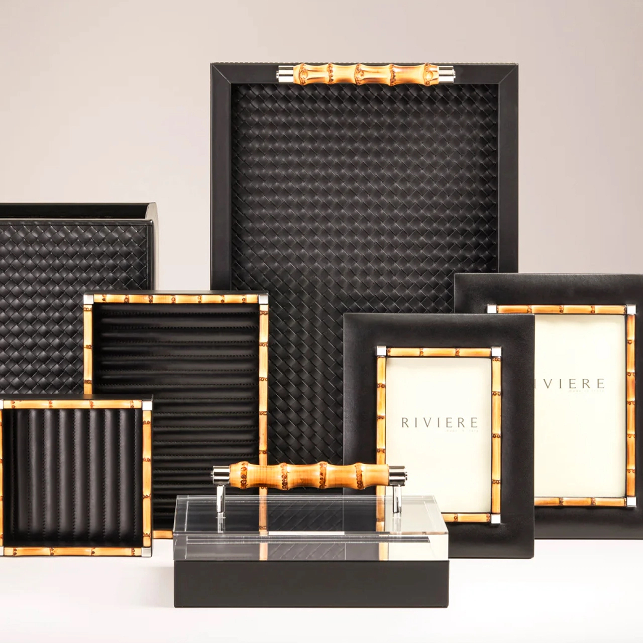 Поднос с ручками FRIDA 46х31 см черный кожа, ротанг – 2