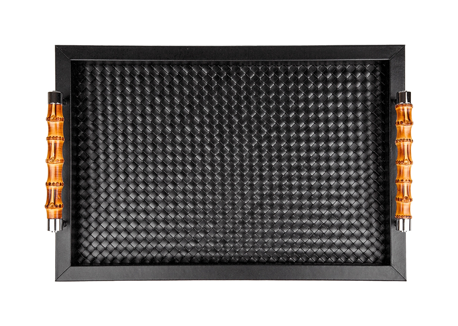 Поднос с ручками FRIDA 46х31 см черный кожа, ротанг RIVIERE VP-INT/BRV20