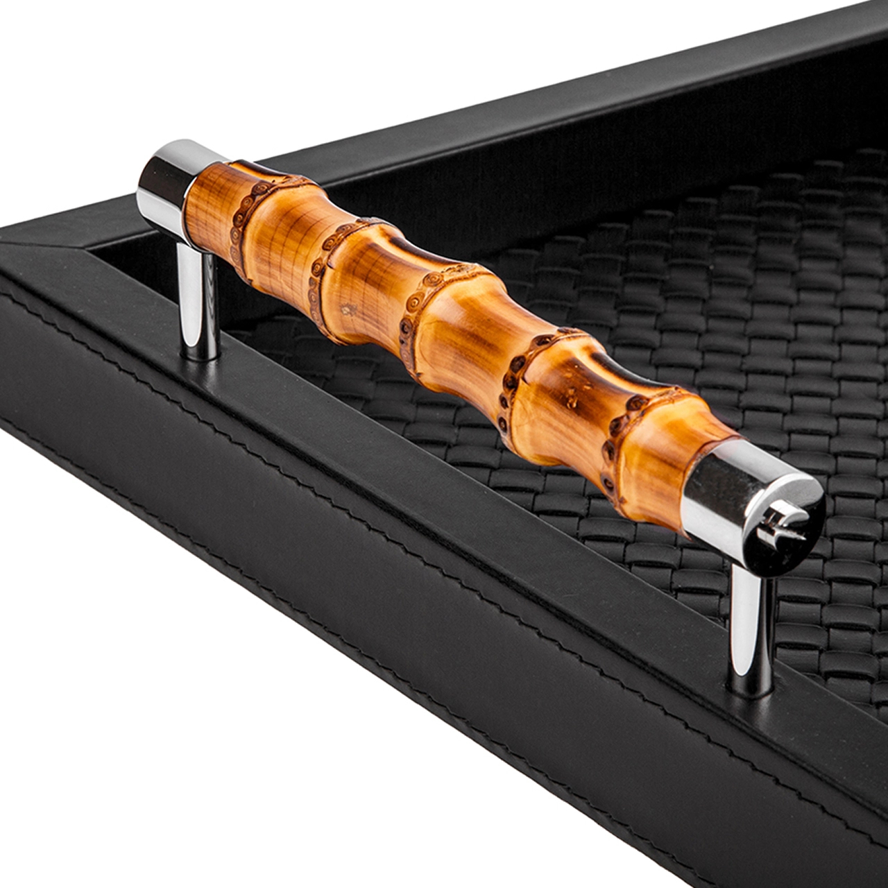 Поднос с ручками FRIDA 46х31 см черный кожа, ротанг RIVIERE VP-INT/BRV20