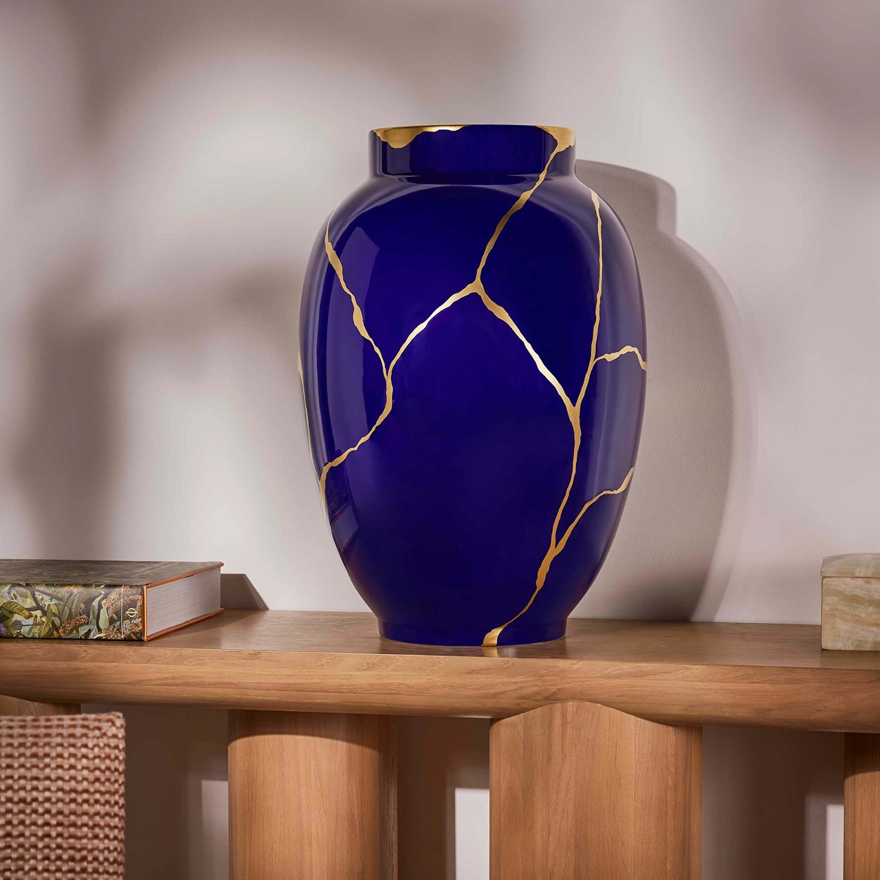 Ваза для цветов KINTSUGI 57 см фарфор синяя с золотом – 2