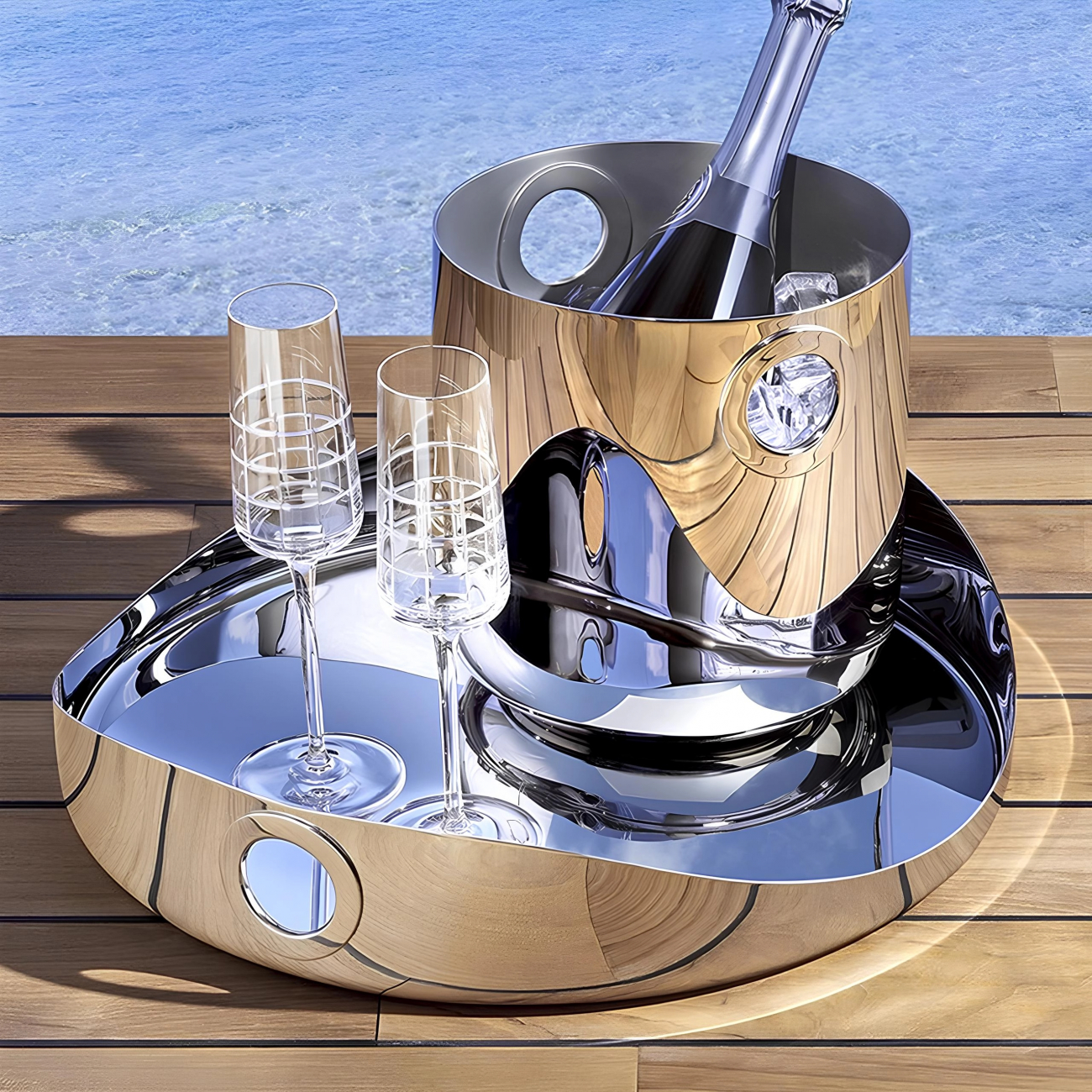 Поднос OH DE CHRISTOFLE 40 см круглый с ручками сталь – 2