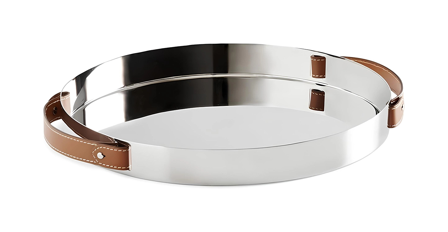 Поднос WYATT 35 см круглый кожа, сталь