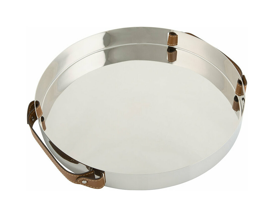 Поднос WYATT 35 см круглый кожа, сталь Ralph Lauren Home 680670063001