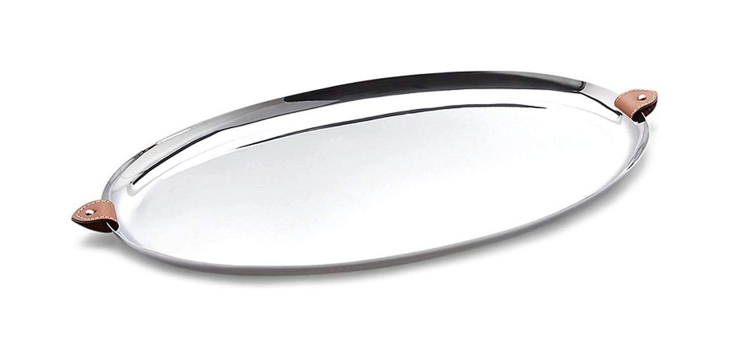 Поднос WYATT 46х29 см овальный кожа, сталь