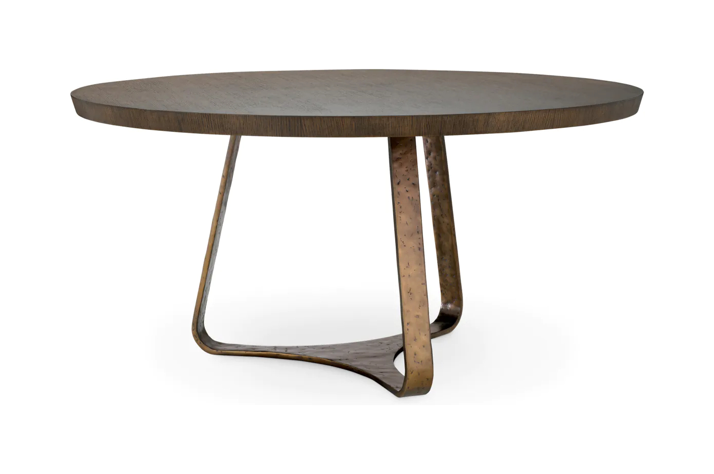 Обеденный стол CAMBRONNE 152 см круглый, бронзовая отделка, дубовый шпон мокко