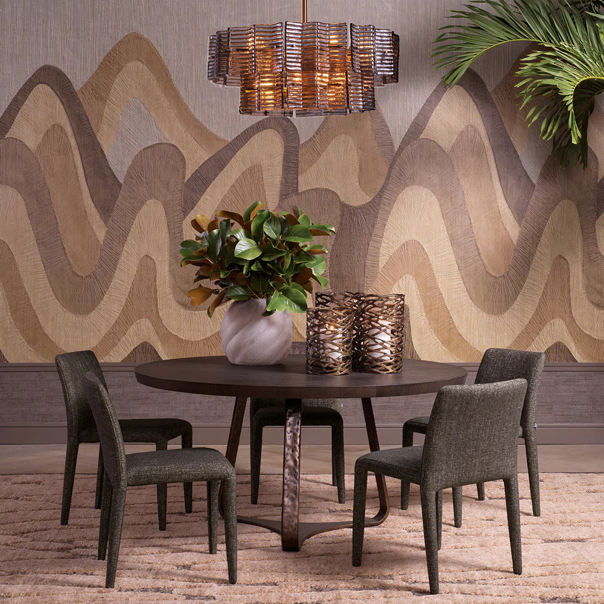 Обеденный стол CAMBRONNE 152 см круглый, бронзовая отделка, дубовый шпон мокко – 2