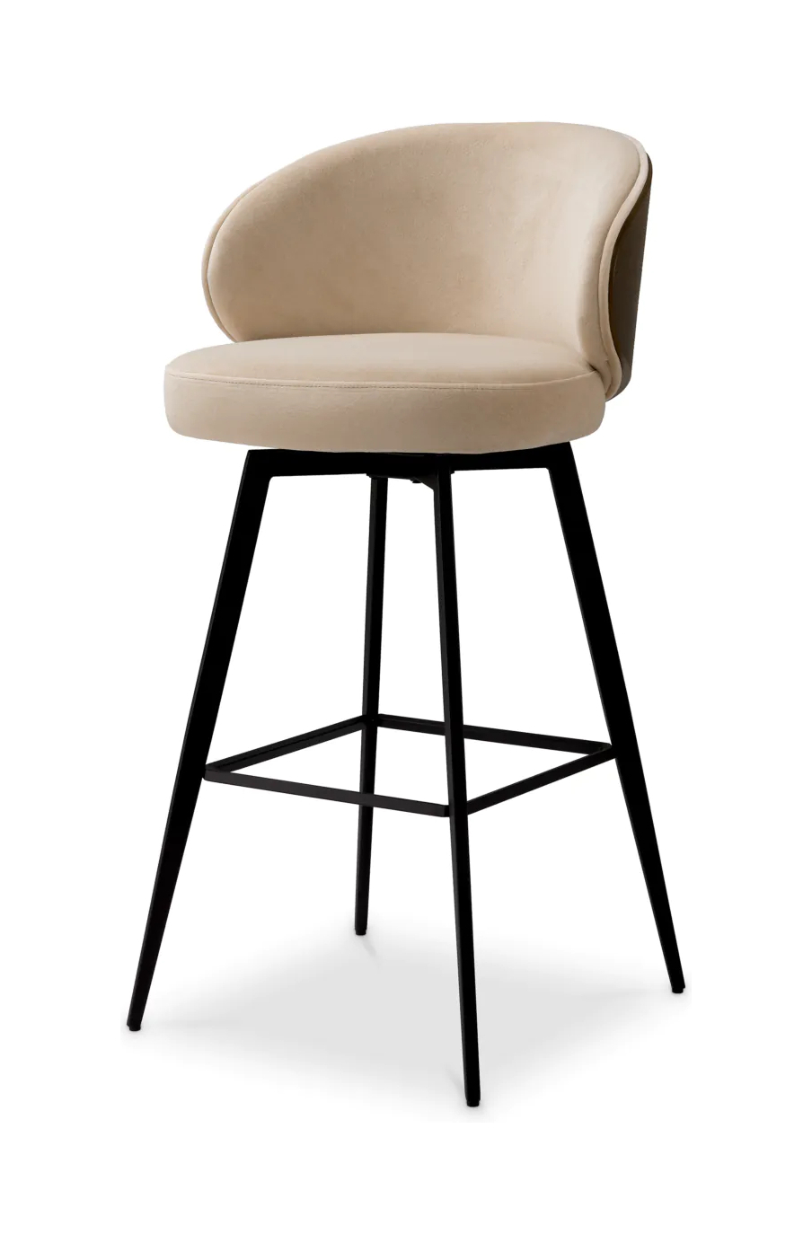 Барный стул CAMEROTA бежевый бархат ореховая отделка, вращающийся