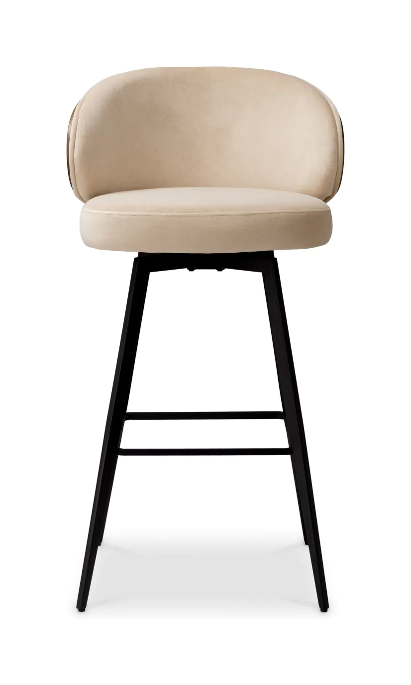 Барный стул CAMEROTA бежевый бархат ореховая отделка, вращающийся – 2