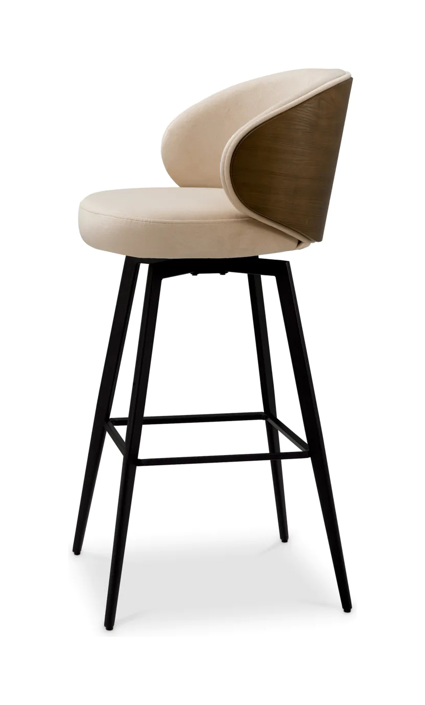 Барный стул CAMEROTA бежевый бархат ореховая отделка, вращающийся Eichholtz 119669