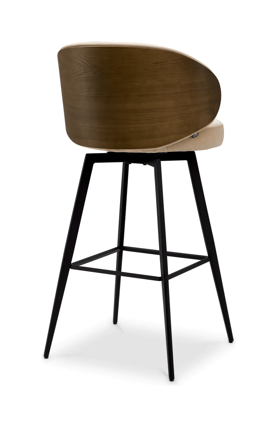 Барный стул CAMEROTA бежевый бархат ореховая отделка, вращающийся Eichholtz 119669