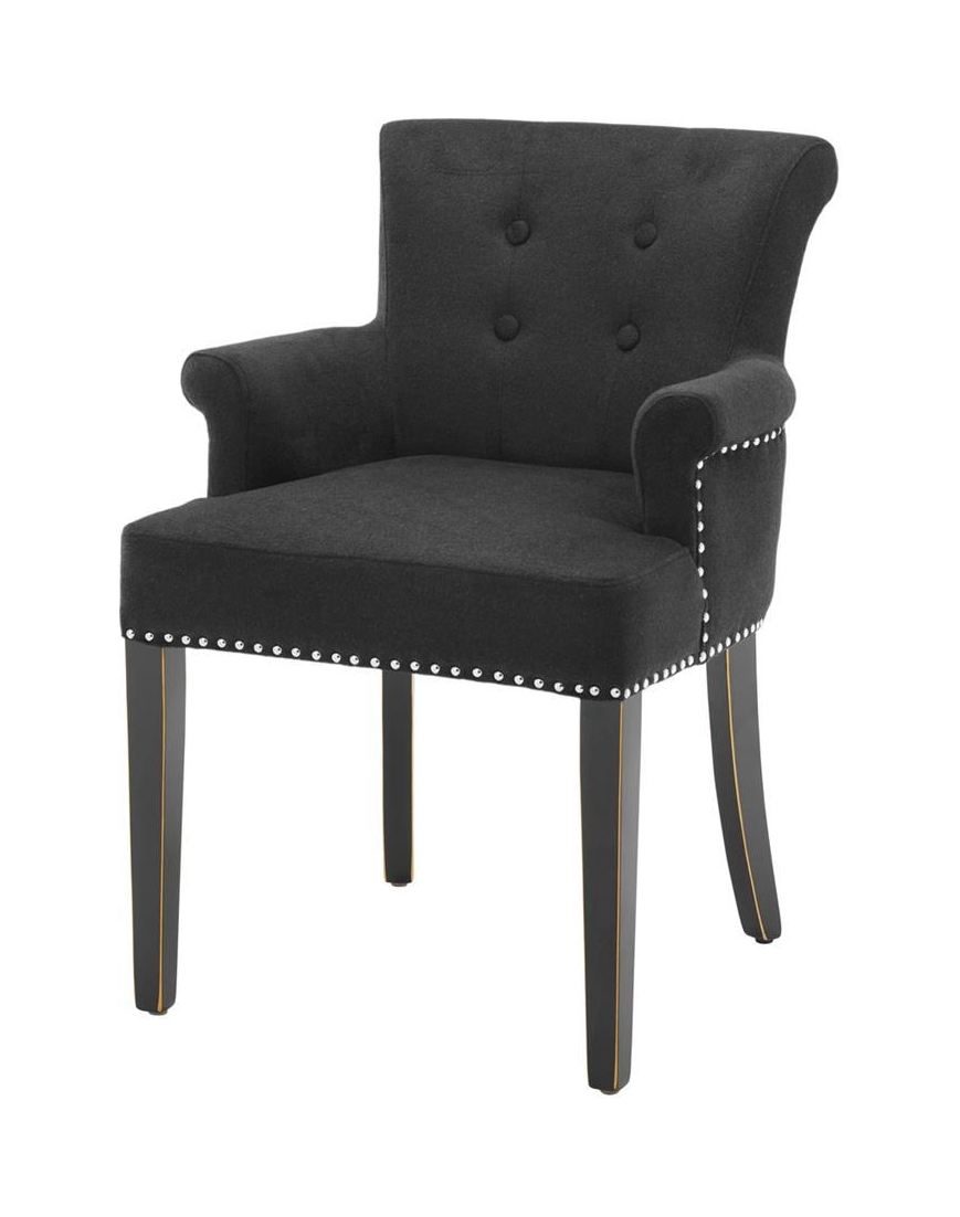 Обеденный стул KEY LARGO с подлокотниками чёрная рогожка, деревянные ножки