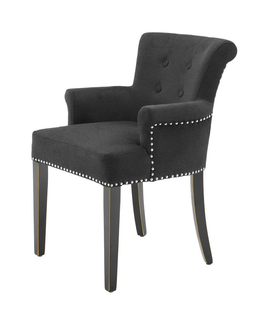 Обеденный стул KEY LARGO с подлокотниками чёрная рогожка, деревянные ножки Eichholtz 107635