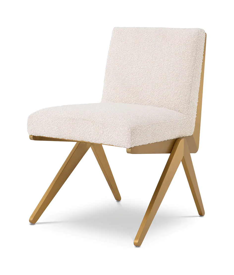Обеденный стул FICO кремовое букле, отделка матовой латунью