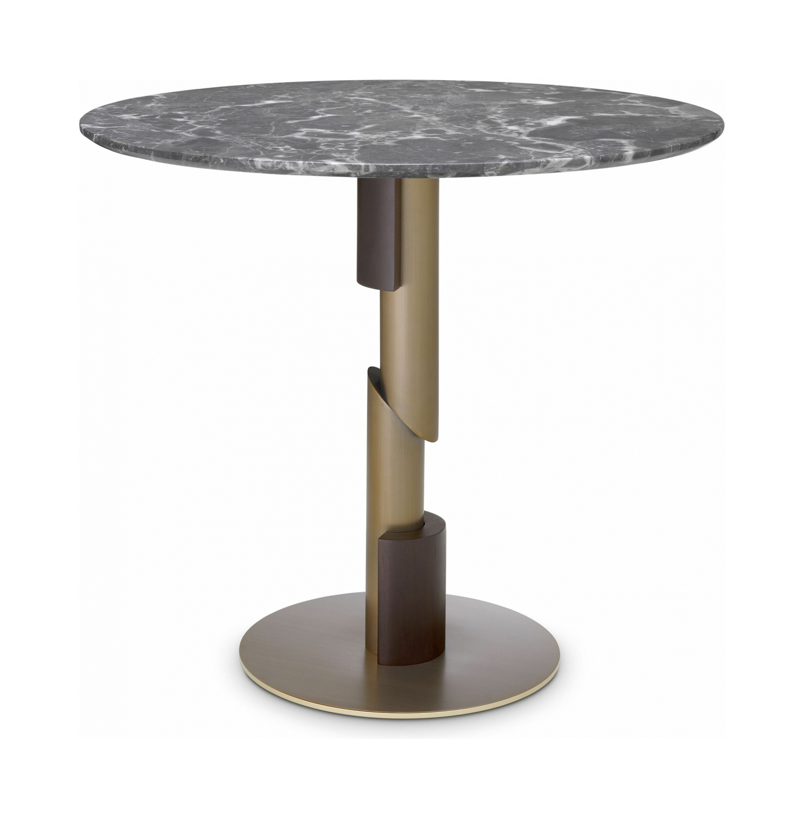 Обеденный стол FLOW 85 см круглый, серый мрамор брашированная латунь