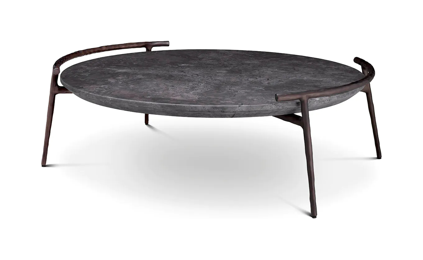 Журнальный столик ARCA 106 см круглый, серый мрамор бронзовая отделка