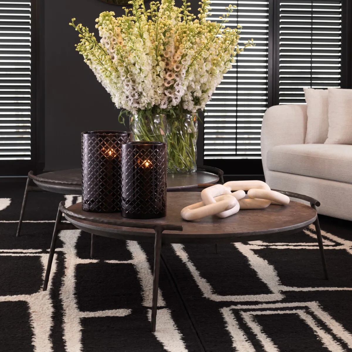 Журнальный столик ARCA 106 см круглый, серый мрамор бронзовая отделка – 2