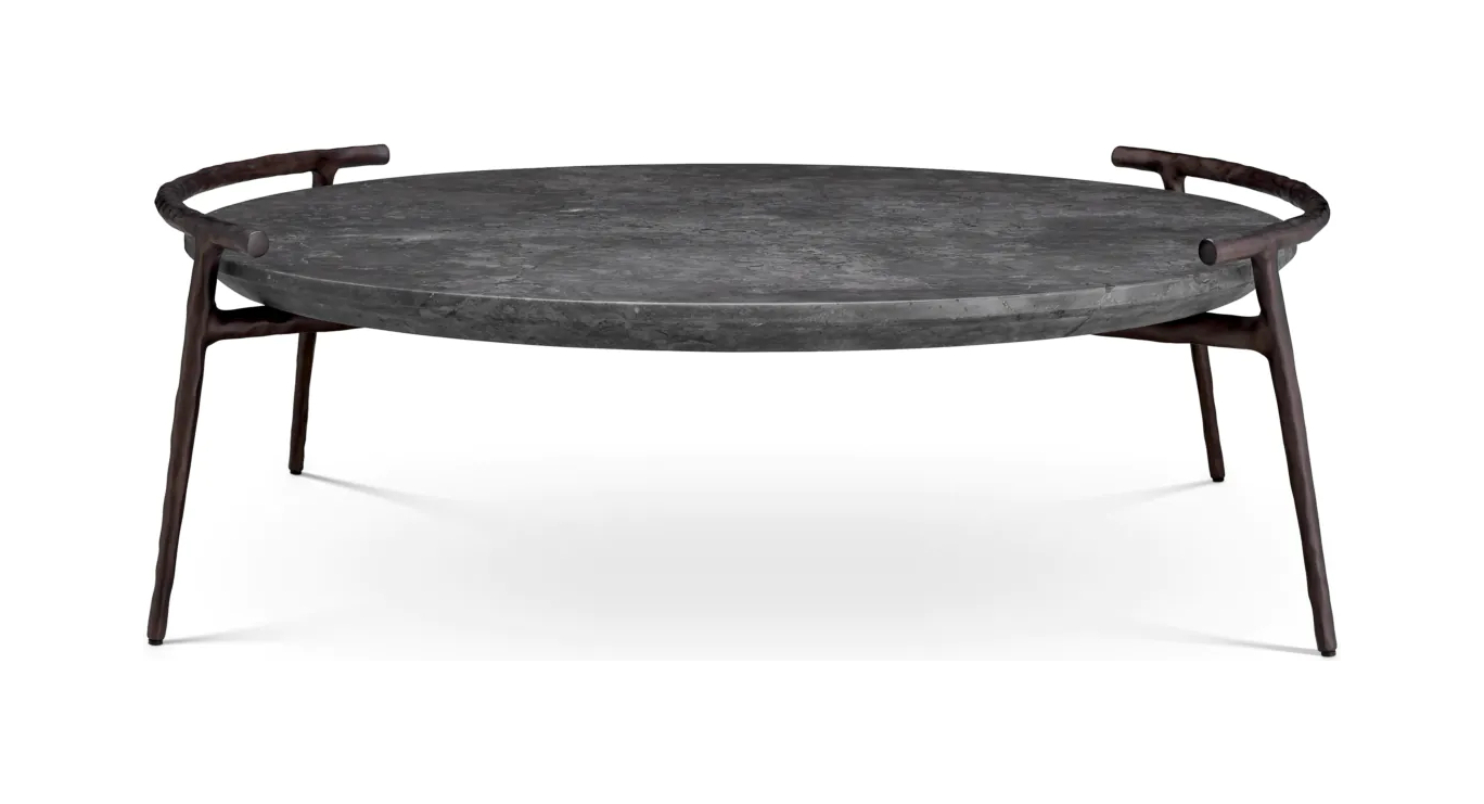 Журнальный столик ARCA 106 см круглый, серый мрамор бронзовая отделка Eichholtz 117352