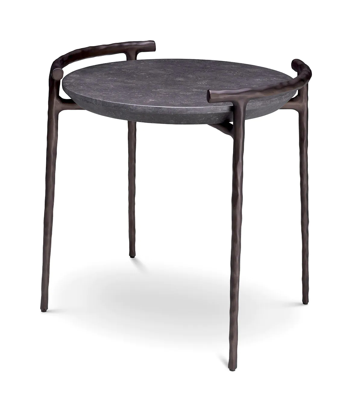 Приставной столик ARCA 55 см круглый, серый мрамор бронзовая отделка