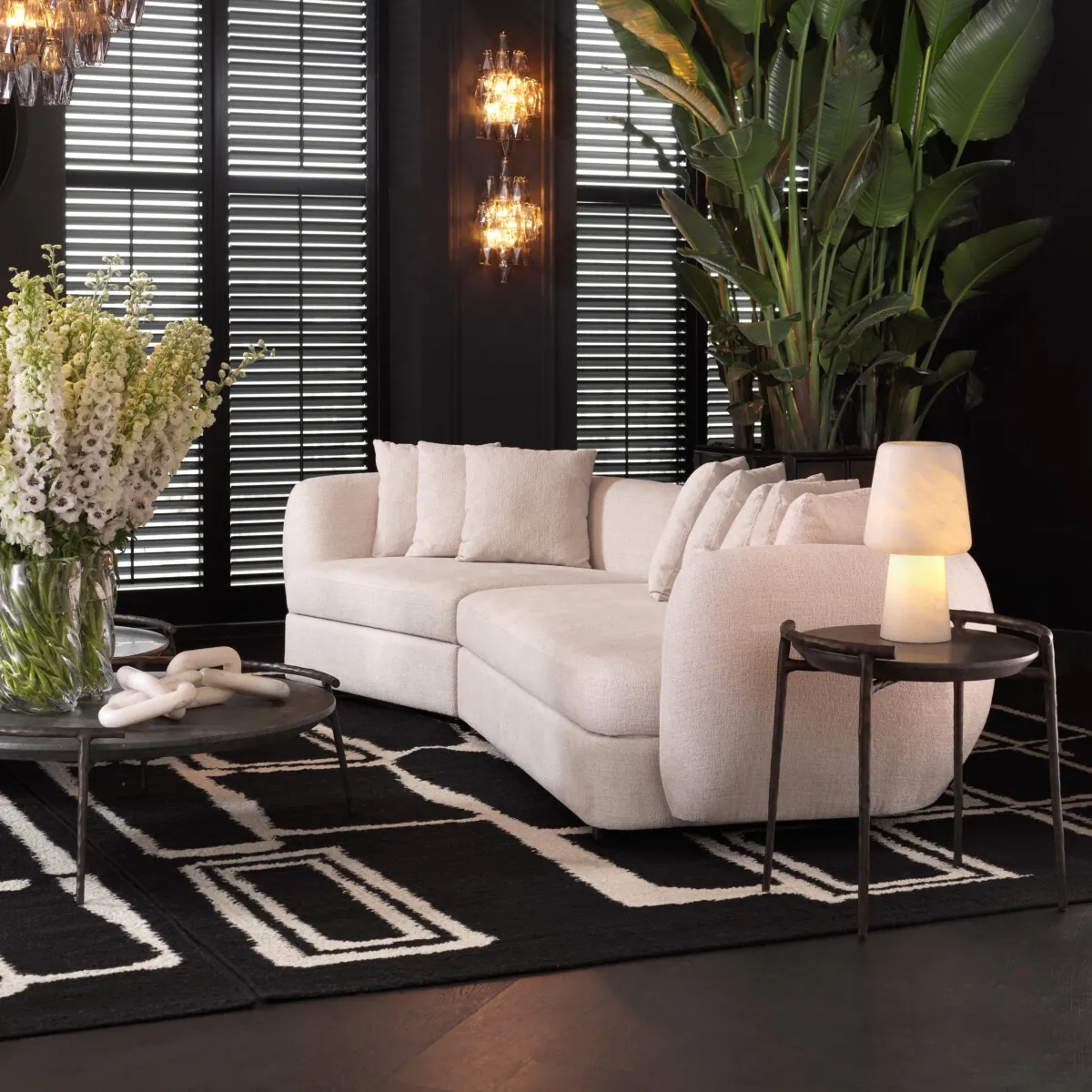 Приставной столик ARCA 55 см круглый, серый мрамор бронзовая отделка – 2