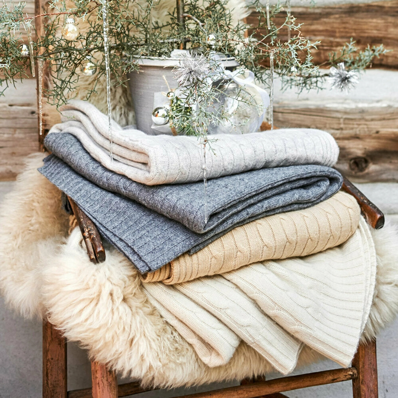 Кашемировый плед CABLE светло-серый Ralph Lauren Home 650511448006